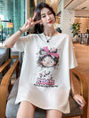 好感度UP ピンク カジュアル プリント スパンコール プリント ゆったり 半袖 Tシャツ＜U-8705＞