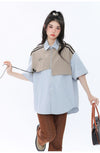 期間限定 ファッション 個性派 レイヤード風 切り替え プリント全3色 男女兼用 半袖Tシャツ<U-9044>