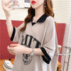 美人度アップ 切り替え ファッション プリント Tシャツ カットソー＜U-3587＞