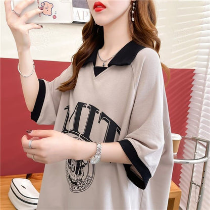 美人度アップ 切り替え ファッション プリント Tシャツ カットソー＜U-3587＞