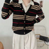 早い者勝ち 定番シンプル 好感度UP レイヤード風 ストライプ柄 2色選択 ニットトップス<U-9575>