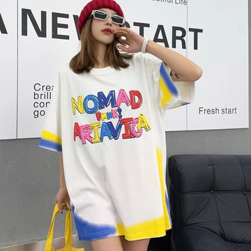 個性的なデザイン アバンギャルド 好感度満載 プリント 半袖Tシャツ カットソー＜U-8237＞