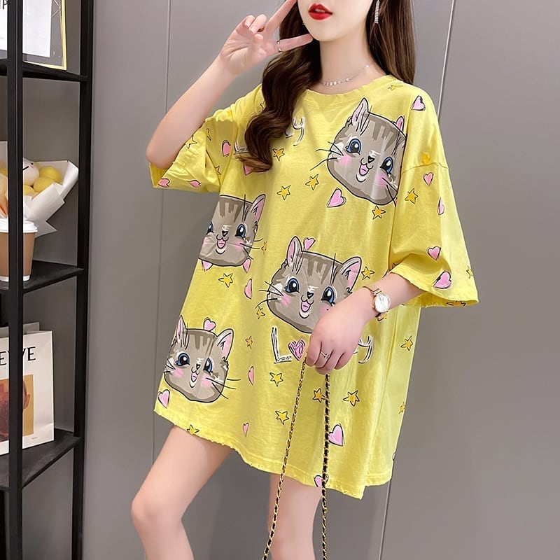 オシャレ度満点 切り替え 一目惚れ プリント Tシャツ カットソー＜U-3482＞