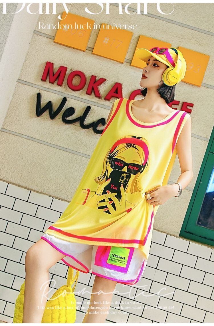 軽い生地が夏にぴったり！ ノースリーブ プリント全2色 Tシャツ カットソー＜U-11359＞