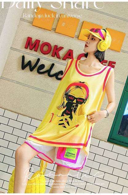 軽い生地が夏にぴったり！ ノースリーブ プリント全2色 Tシャツ カットソー＜U-11359＞