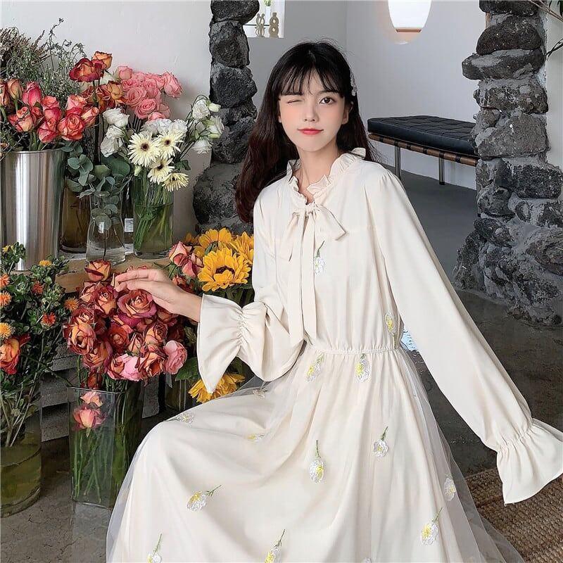 気質溢れる 花柄 好感度満載 切り替え 長袖 ワンピース＜U-2887＞