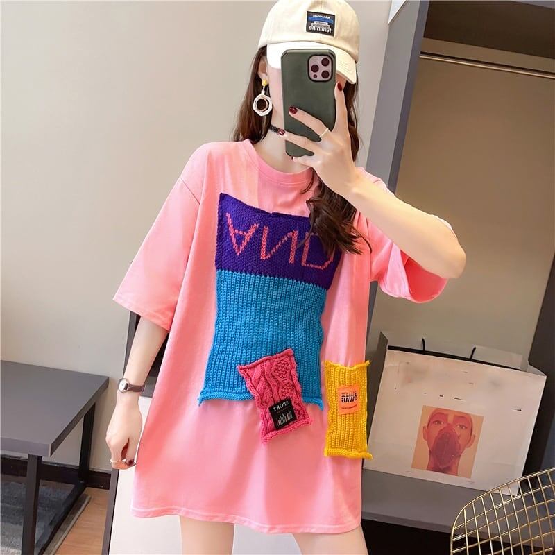 【半額！期間限定！！】ゆったりロング丈切り替え三色半袖Tシャツ＜U-1565＞