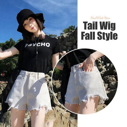 【半額！期間限定！！】シンプルファッションルーズワイドレッグAライン薄いオールマッチリップドハイウエストデニムショートパンツ<U-3034>
