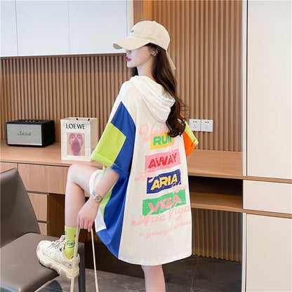 売り切れ必至 切り替え カジュアル カラーマッチング プリント全2色 半袖Tシャツ<U-8723>