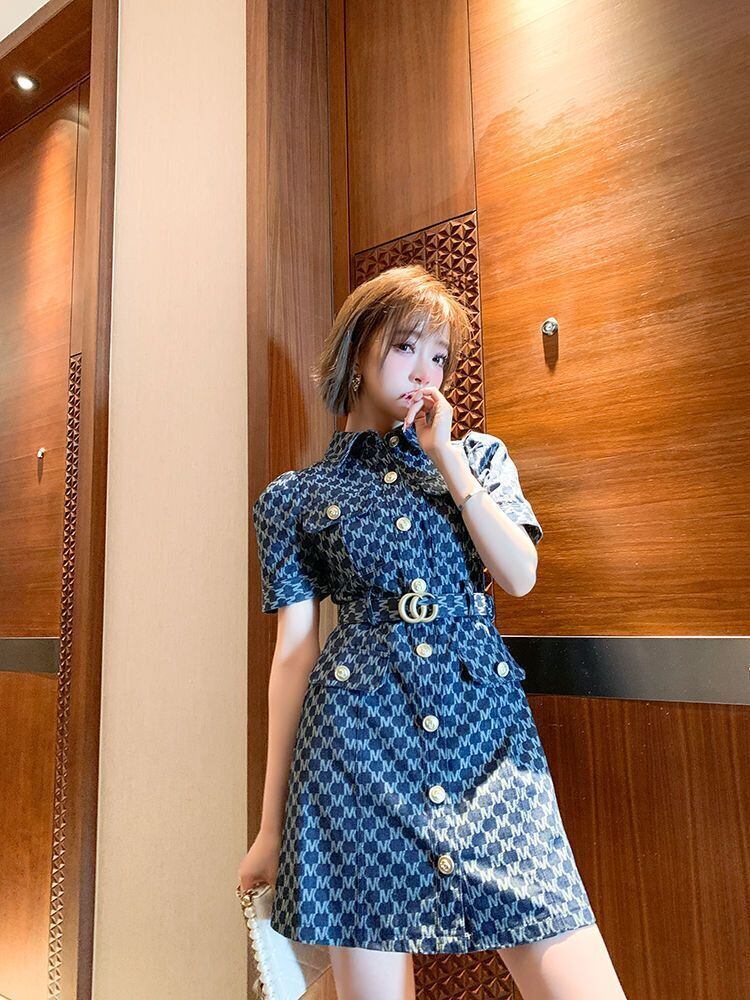 超人気 好感度UP 美人度アップ 上質 ファッション デニム ワンピース<U-8960>