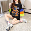 超人気商品 カラーマッチング ベアー柄 切り替え プリント ロング Tシャツ ゆったりワンピース ＜U-4024＞