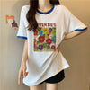 着?せ 配色 プリント ロング Tシャツ 四色 ゆったり半袖 ＜U-3019＞