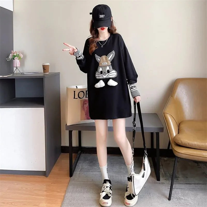 【秋の初めの割引！！】美人度アップ トップス ウサギちゃん 二色 長袖Tシャツ ＜U-4007＞