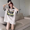 韓国系 オーバーサイズ POLOネック グラフィック ロング Tシャツ 三色 ゆったりワンピース＜U-4025＞