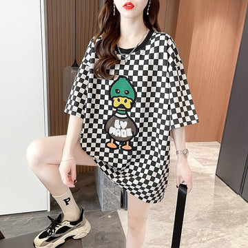 新商品 プリントTシャツ チェック柄 ゆったり半袖＜U-8694＞