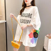 おすすめ アルファベット 花柄 Tシャツ 三色 ゆったり ロング 半袖 ＜U-2946＞