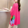 おすすめ アルファベット 花柄 Tシャツ 三色 ゆったり ロング 半袖 ＜U-2946＞