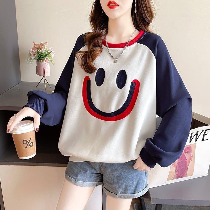 秋の新作スマイル長袖Tシャツトップス<U-5028>