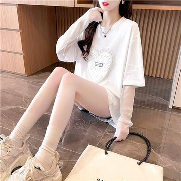 個性的なデザイン プリント 日焼け対策 切り替え Tシャツ カットソー＜U-3003＞