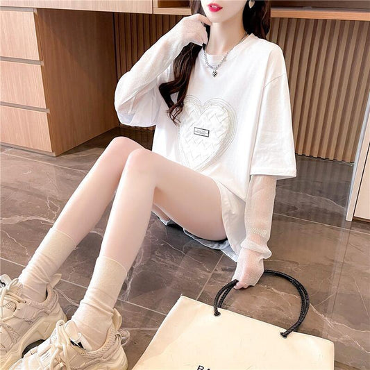 個性的なデザイン プリント 日焼け対策 切り替え Tシャツ カットソー＜U-3003＞