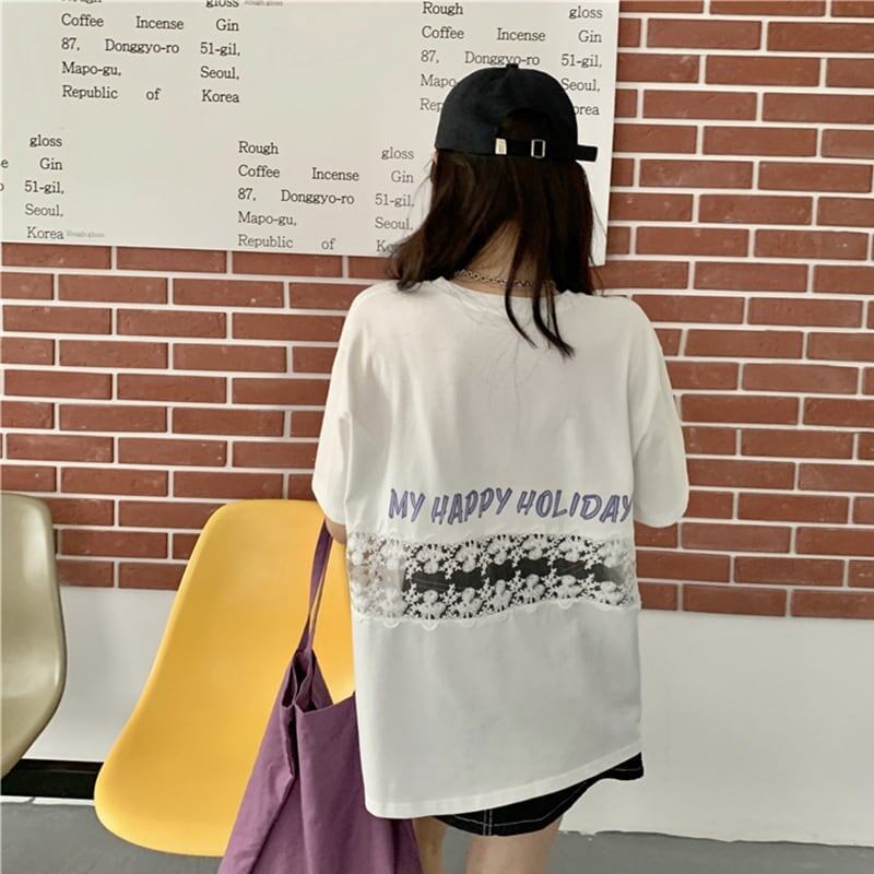 デザイン感 切り替え チャーミング プリント Tシャツ カットソー＜U-3538＞