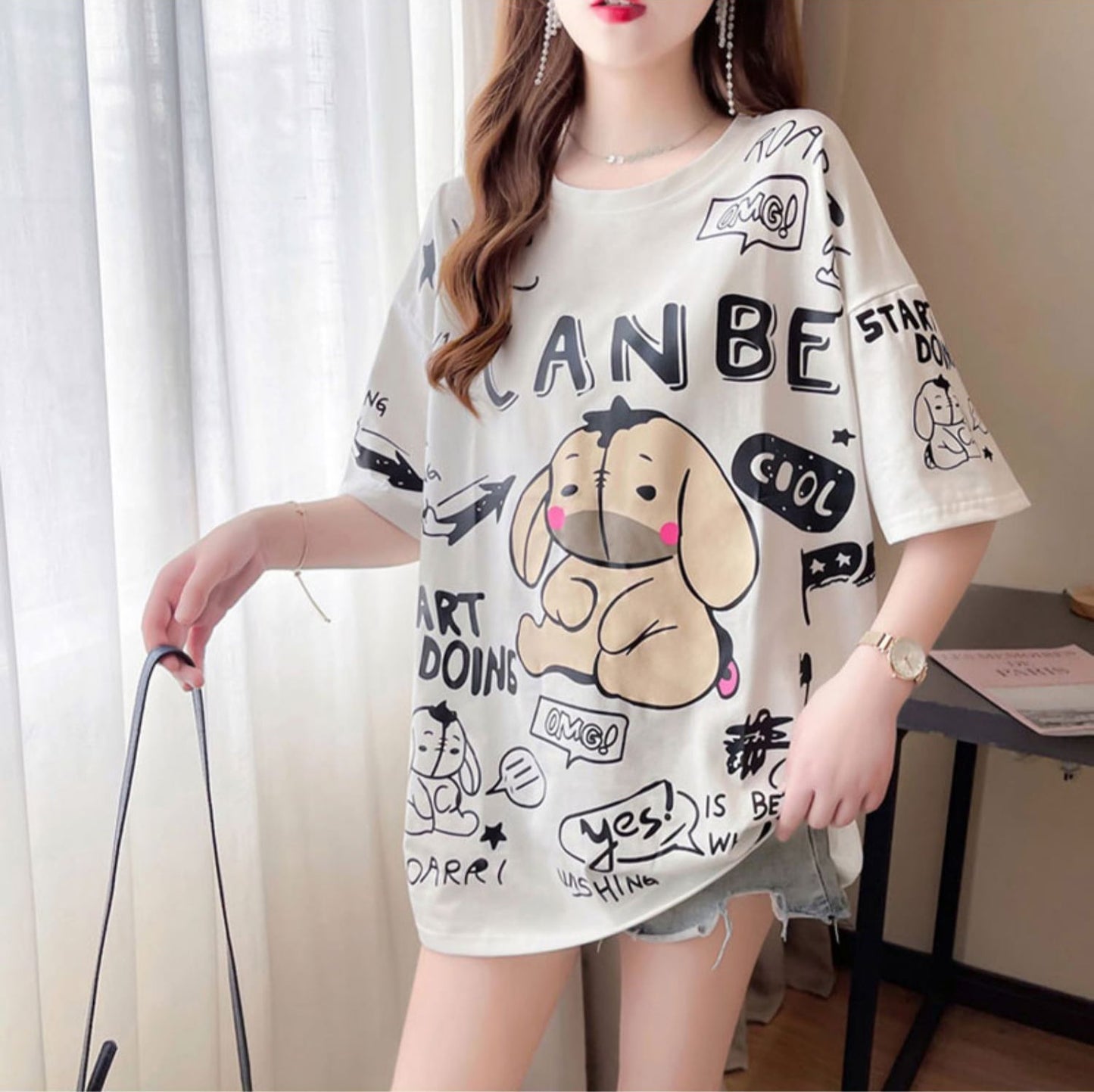【新商品】大注目 ビッグロゴ プリント ゆったりトップス 半袖Tシャツ 全3色＜U-4933＞