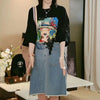 超人気 カジュアル ファッション デニム 切り替え プリント ワンピース＜U-8615＞