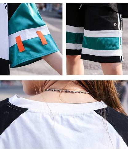 話題沸騰中 ファッション 個性派 カジュアル 切り替え 半袖Ｔシャツⅹパンツセット<U-8828>