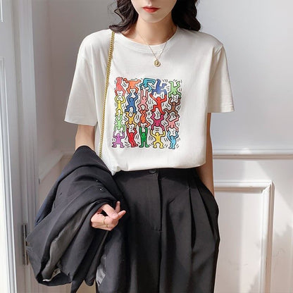 オシャレ度満点 切り替え 着心地抜群 プリント Tシャツ カットソー＜U-3408＞