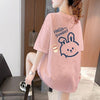 韓国系 アルファベット 可愛いウサギちゃん プリントTシャツ ゆったり半袖＜U-2969＞