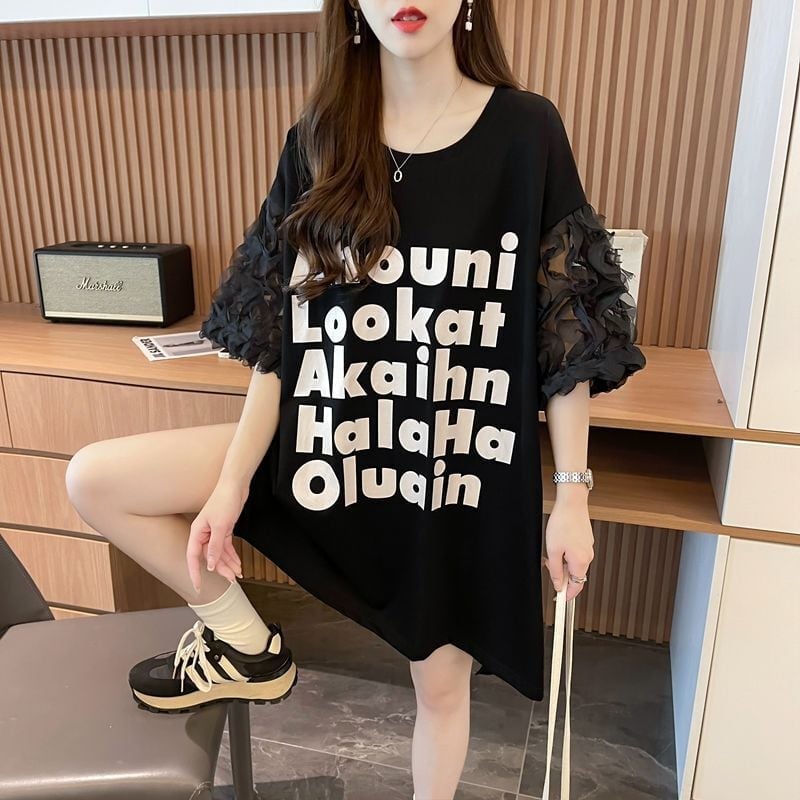 ファッション 切り替え 個性派 プリント 3色選択 半袖Tシャツ＜U-8548＞