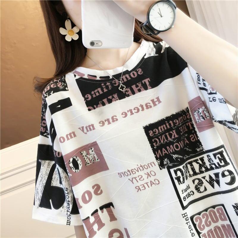 カジュアル ラウンドネック オシャレ度満点 プリント Tシャツ カットソー＜U-2947＞