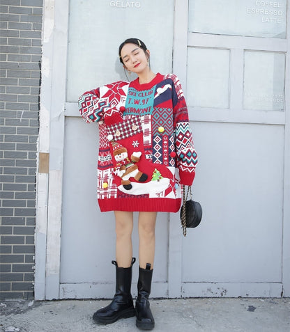 絶対欲しいクリスマスロゴゆったりニットセーター全2色