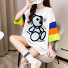 超人気商品 カラーマッチング ベアー柄 切り替え プリント ロング Tシャツ ゆったりワンピース ＜U-4024＞
