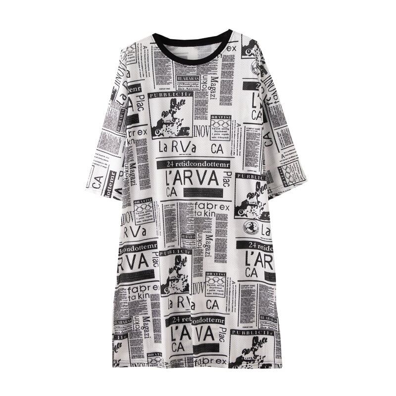 オシャレ度満点 プリント 一目惚れ 切り替え ワンピース Tシャツ カットソー＜U-3122＞