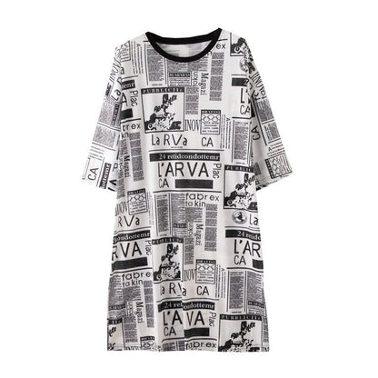 オシャレ度満点 プリント 一目惚れ 切り替え ワンピース Tシャツ カットソー＜U-3122＞