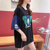 気質漫画カラーマッチング偽ツーピース半袖Tシャツ<U-2997>