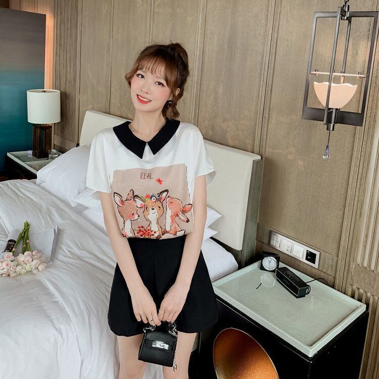 美人度アップ シフォン スウィート 半袖 Tシャツ ショートパンツ セットアップ ＜U-9234＞