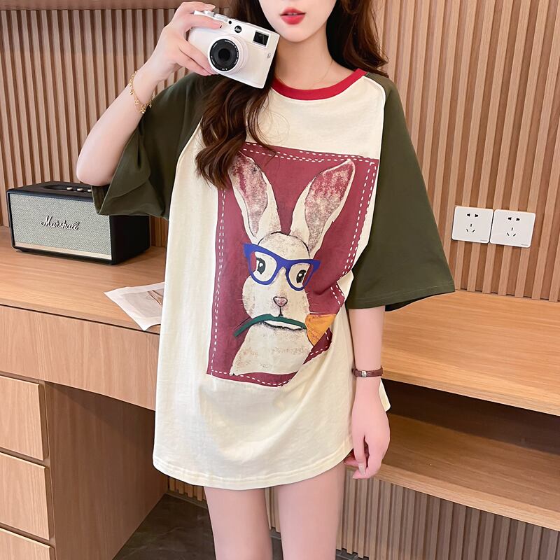 絶対欲しい プリント 個性派 切り替え 全2色 半袖 Tシャツ ＜U-8545＞