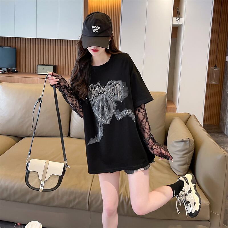 話題沸騰中 レイヤード風 美人度アップ ルーズ Tシャツ ＜U-8707＞