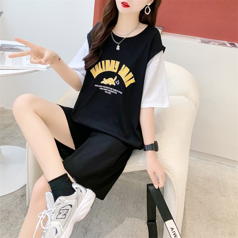 美人度アップ 切り替え チャーミング Tシャツ＋ショートパンツ セットアップ＜U-3615＞