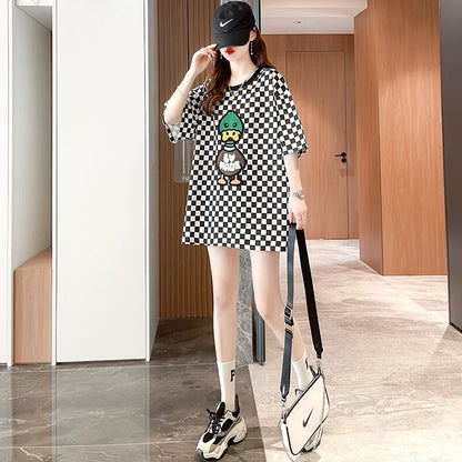 新商品 プリントTシャツ チェック柄 ゆったり半袖＜U-8694＞