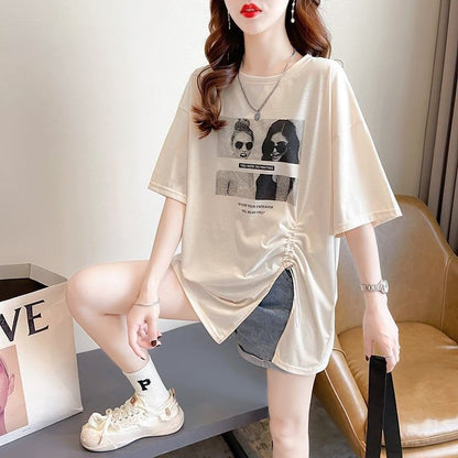 合わせやすい 切り替え チャーミング プリント Tシャツ カットソー＜U-3651＞