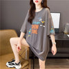 おすすめ アルファベット ラウンドネック プリントTシャツ ゆったり ワンピース＜U-3049＞