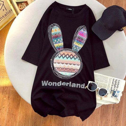 個性的なデザイン カートゥーンプリント 一目惚れ Tシャツ カットソー＜U-3069＞
