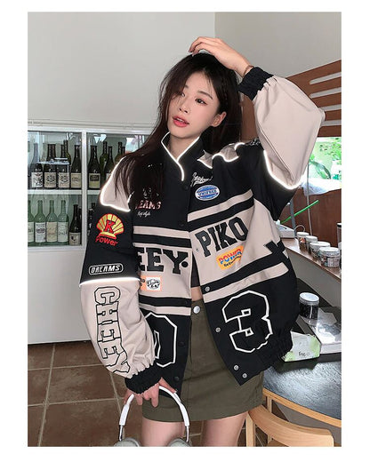 トレンドのロゴデザインをプリントした 切り替え 個性派 ジャケット ＜U-9745＞
