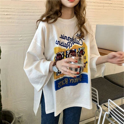 合わせやすい 切り替え 美人度アップ プリント Tシャツ カットソー＜U-3447＞