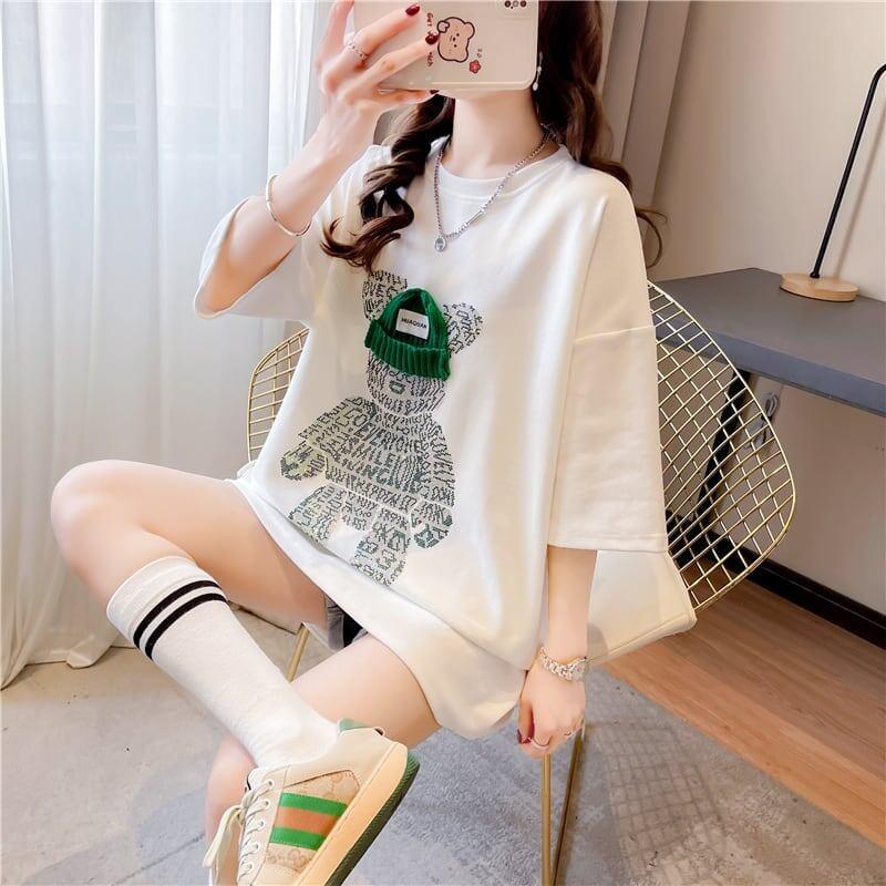 好感度満載 ラウンドネック スタイリッシュ プリント Tシャツ カットソー＜U-2795＞