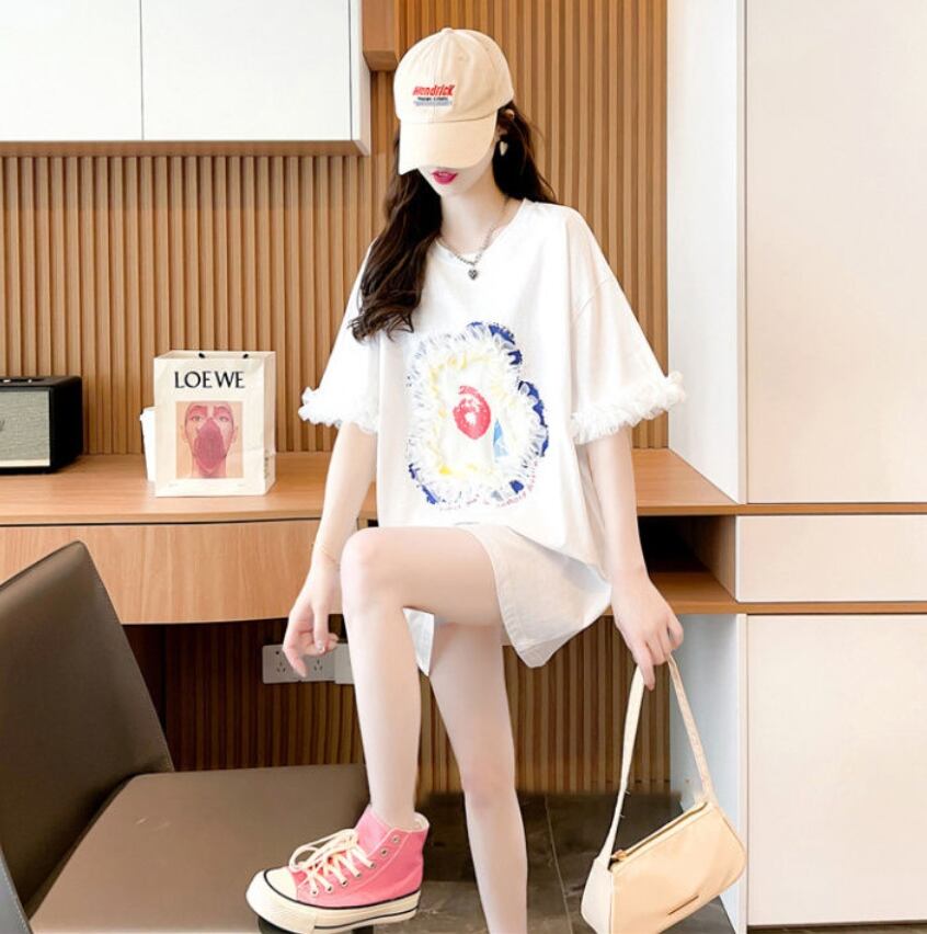新作 好感度満載 個性的なデザイン ラウンドネック Tシャツ カットソー＜U-8405＞