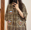 大活躍 刺繍 特別デザイン チェック柄 2色選択 半袖シャツ＜U-8881＞